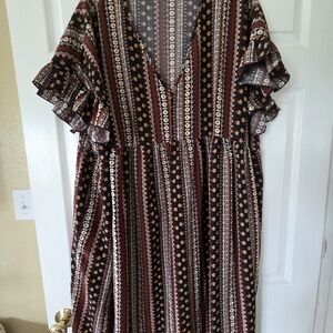 BloomChic Ethnic Print Dress with Ruffled Sleeves